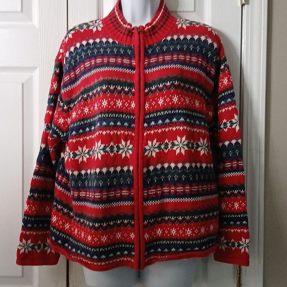 Heirloom Collection Vintage winter holiday zip front sweater cardigan Sz XL EUC